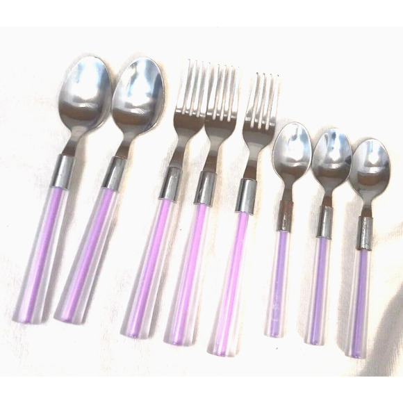 8 pc Acrylic VIOLET PURPLE Flatware Fork Teaspoons Spoons  Mid Century Modern - Picture 1 of 11